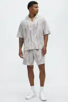Leaf Patterned Knit Shorts(Brown Combo,S)
