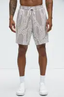 Leaf Patterned Knit Shorts(Brown Combo,S)