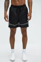 Vine Border Embroidered Shorts(Black,S)