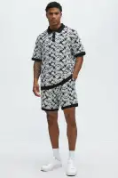 Tropical Textured Knit Shorts(Black/combo,S)