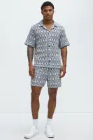 Patterned Open Knit Shorts(Blue/combo,S)