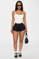 Staying In Mid Rise Fold Over Biker Shorts