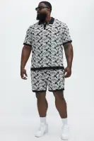 Tropical Textured Knit Shorts(Black/combo,S)