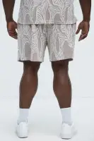 Leaf Patterned Knit Shorts(Brown Combo,S)