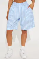 See Me Through Striped Trouser Short(Light Blue,XS)