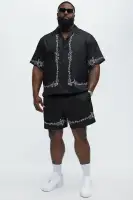 Vine Border Embroidered Shorts(Black,S)