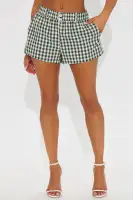 Gina Gingham Linen Short(Green,XS)