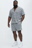 Patterned Open Knit Shorts(Blue/combo,S)