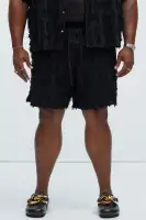 Frayed Jacquard Linen Shorts(Black,S)