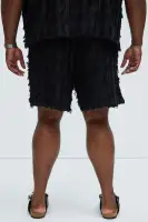 Frayed Jacquard Linen Shorts(Black,S)