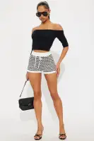 Out And About Striped Crochet Short