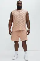 Checkered Open Knit Shorts(Pink,S)