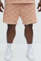 Checkered Open Knit Shorts(Pink,S)
