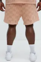 Checkered Open Knit Shorts(Pink,S)
