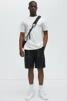 Contrast Stitch Nylon Cargo Short(Black,S)