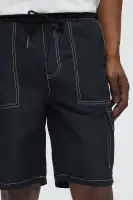 Contrast Stitch Nylon Cargo Short(Black,S)