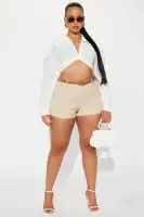Maya Belted Micro Trouser Short(Khaki,XS)