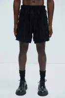 Frayed Jacquard Linen Shorts(Black,S)