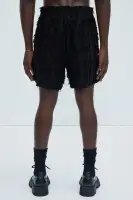 Frayed Jacquard Linen Shorts(Black,S)