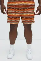 Sunset Pattern Drawstring Shorts(Brown Combo,S)