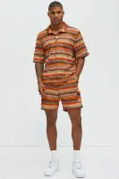 Sunset Pattern Drawstring Shorts(Brown Combo,S)