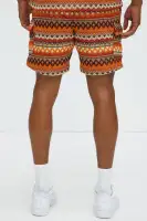 Sunset Pattern Drawstring Shorts(Brown Combo,S)