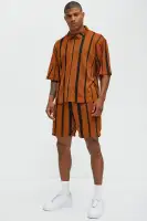 Open Knit Striped Textured Relaxed Short(Brown,S)