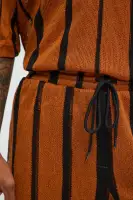 Open Knit Striped Textured Relaxed Short(Brown,S)