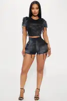 Nelly Distressed Booty Short(Black/Grey,XS)