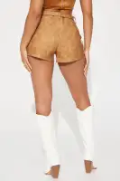Some Days High Rise Faux Leather Short(Taupe,XS)