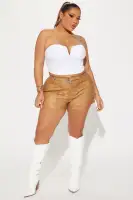 Some Days High Rise Faux Leather Short(Taupe,XS)