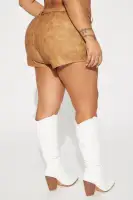Some Days High Rise Faux Leather Short(Taupe,XS)