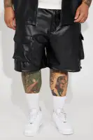 Stunttin' On These Faux Leather Cargo Shorts(Black,30)