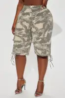 Look Don't Talk Embellished Bermuda Short(Olive/combo,XS)