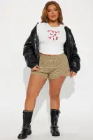 Picnic Talks Plaid Boxer Short(Olive,XS)