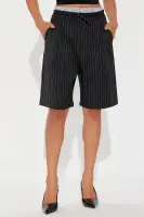 Teresa Double Waistband Pinstripe Trouser Short(Black/combo,XS)