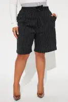 Teresa Double Waistband Pinstripe Trouser Short(Black/combo,XS)