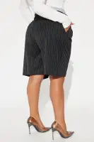 Teresa Double Waistband Pinstripe Trouser Short(Black/combo,XS)