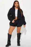 Sweet Like Honey Windbreaker Bubble Short(Black,XS)