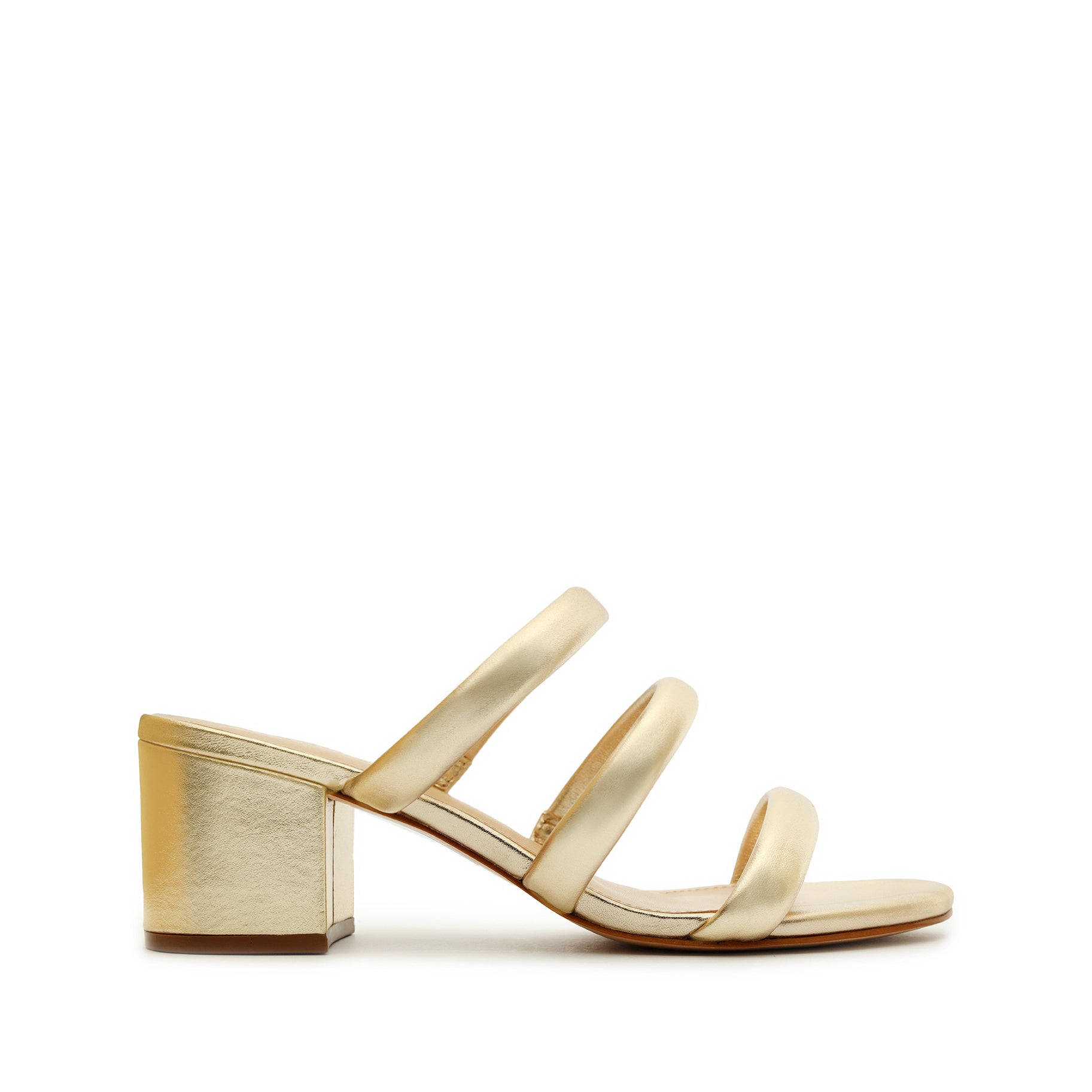 Olly Mid Block Metallic Leather Sandal