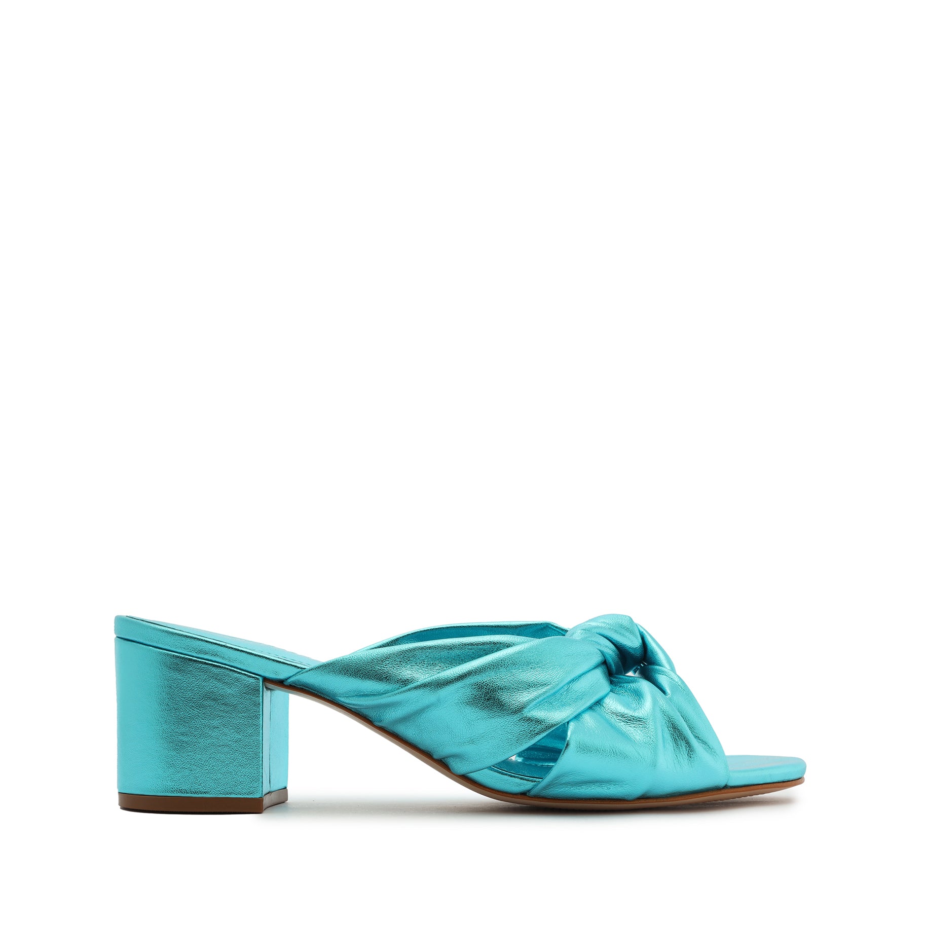 Mindy Mid Block Metallic Leather Sandal